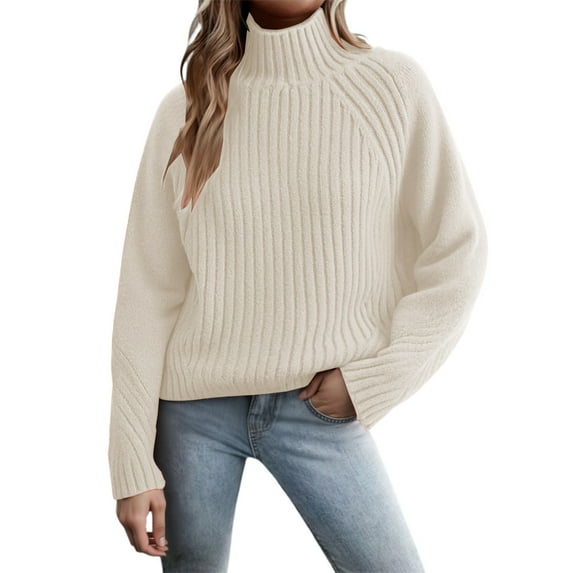 VNKIDY Women Sweater Plush Turtleneck Long Sleeve Pullover Sweater Autumn Solid Color Knit Top Fashion Versatile Sweatshirts Soft Knitwear