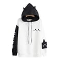 thumbnail image 1 of VNKIDY Women Sweatshirts White Black Patchwork Hoodie With Cat Face Print Long Sleeve Cute Sweatshirt With Drawstring For Autumn Winter Soft Tops, 1 of 4