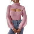 thumbnail image 1 of VNKIDY Women Turtleneck Sweater Solid Color Turtleneck Sweater Soft Ribbed Knit Puff Long Sleeve Fitted Top For Daily Wear Cozy Knitwear, 1 of 4