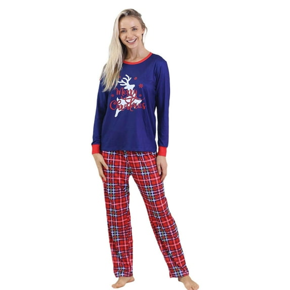 VNKIDY Women Xmas Family Matching Pajamas Crewneck Long Sleeve Top With Pants Printed Holiday Homewear Sleepwear Nightwear Soft Pjs