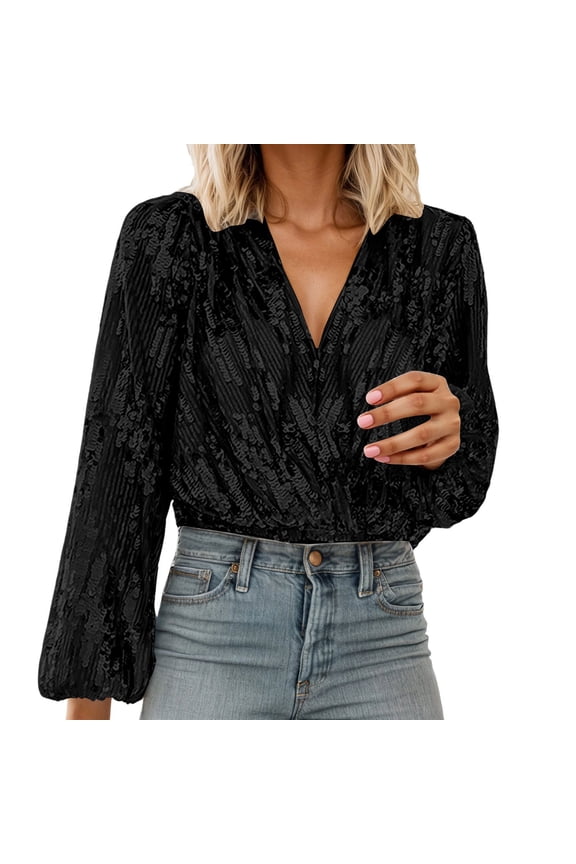 Women's Carnival Solid Color Bell Long Sleeve T Shirts Deep V Neck Wrap Patterned Relaxed Fit Blouse For Party Night Out Casual Daily Wear Outdoor Activities Fashionable Tops