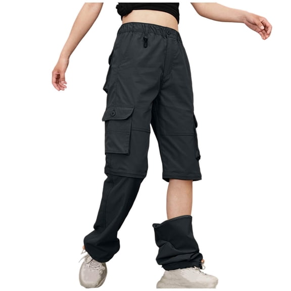VNKIDY Women's Casual Pants Casual Solid Color Convertible Cargo Pants Zip Off Leg Trousers With Pockets For Versatile Outdoor Casual Style Cozy Pants