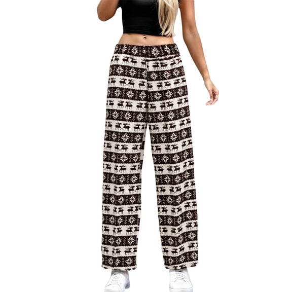 VNKIDY Women's Casual Pants Fashion Pattern Color Block Wide Leg Pants Elastic Waist Stylish Design Comfortable Fabric Trousers For Casual Daily Outdoor Activities Cozy Trousers