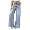 thumbnail image 1 of VNKIDY Women's Casual Pants Light Blue Vintage Wide Leg Jeans High Waisted Distressed Denim Pants With Retro Washed Texture For Effortless Casual Chic Fashionable Pants, 1 of 9