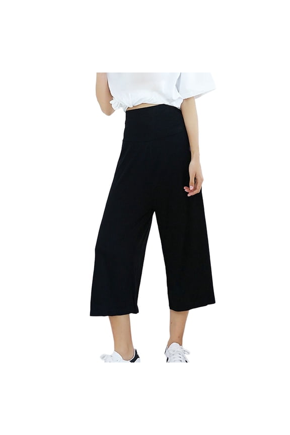 Women's Casual Pants Lightweight Solid Color Wide Leg Culottes High Waisted Loose Fit Cropped Trousers For Effortless Casual Summer Style Casual Pants