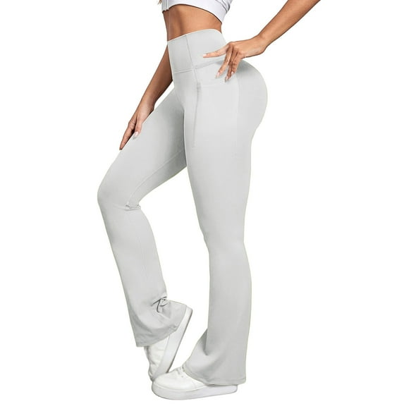 VNKIDY Women's Casual Pants Soft Solid Color Flare Yoga Pants High Waisted Trousers With Side Pocket For Active Casual Sportswear Style Fashionable Pants