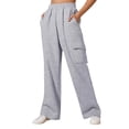 thumbnail image 1 of VNKIDY Women's Casual Pants Soft Solid Color Wide Leg Cargo Pants Elastic Waisted Casual Trousers With Pocket For Vibrant Street Loungewear Style Fashionable Pants, 1 of 4