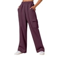 thumbnail image 1 of VNKIDY Women's Casual Pants Soft Solid Color Wide Leg Cargo Pants Elastic Waisted Casual Trousers With Pocket For Vibrant Street Loungewear Style Versatile Pants, 1 of 4