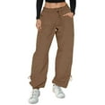 thumbnail image 1 of VNKIDY Women's Casual Pants Solid Color Cargo Loose Fit Pants Drawstring Elastic Waisted Trousers With Ankle Ties Pockets For Streetwear Casual Style Leisure Pants, 1 of 5