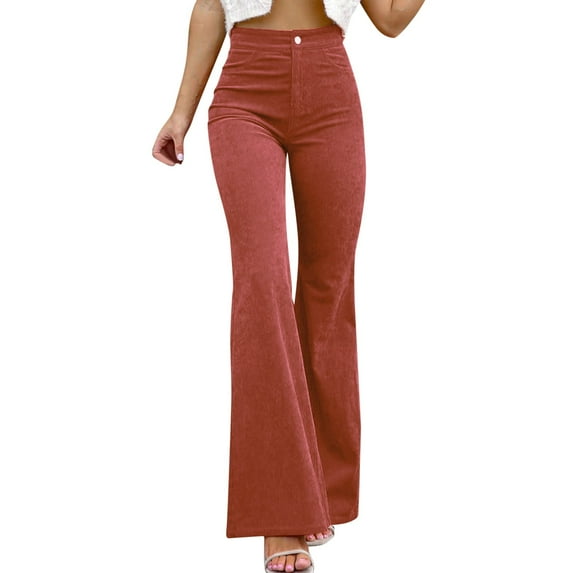 VNKIDY Women's Casual Pants Solid Color Corduroy Flared Pants High Waist Design Soft Fabric Comfortable Trousers For Casual Daily Outdoor Leisure Activities Classic Trousers