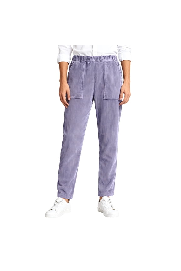 Women's Casual Pants Solid Color Corduroy Tapered Pants Elastic Waisted Trousers With Patch Pockets For Casual Everyday Style Casual Pants