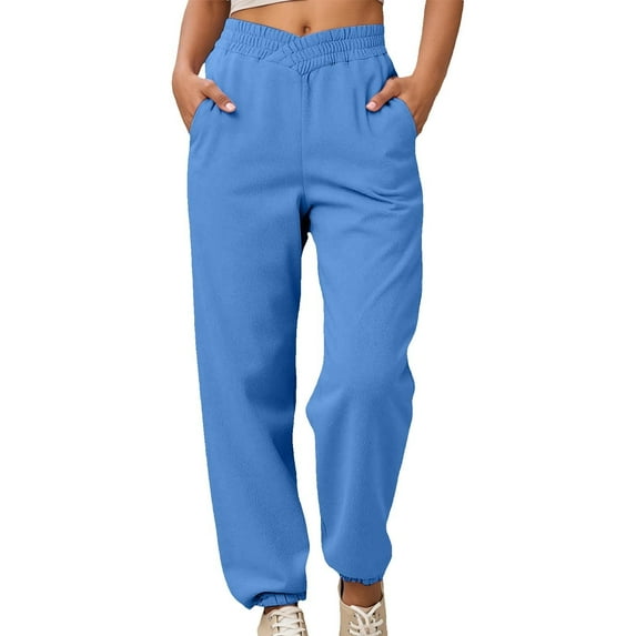 VNKIDY Women's Casual Pants Solid Color High Elastic Waisted Joggers Soft Loose Fit Sweatpants With Pockets For Casual Sporty Loungewear Style Relaxed Fit Pants