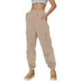 thumbnail image 1 of VNKIDY Women's Casual Pants Solid Color Loose Fit Cargo Sweatpants Elastic Waisted Drawstring Trousers With Multiple Pockets For Streetwear Casual Style Stylish Pants, 1 of 4