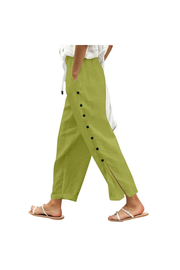 Women's Casual Pants Solid Color Side Button Split Pants Loose Fit Lightweight Fabric Comfortable Stylish Trousers For Casual Daily Outdoor Leisure Activities Stylish Trousers