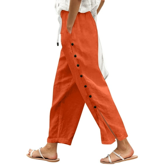VNKIDY Women's Casual Pants Solid Color Side Button Split Pants Loose Fit Lightweight Fabric Comfortable Stylish Trousers For Casual Daily Outdoor Leisure Activities Relaxed Fit Trousers