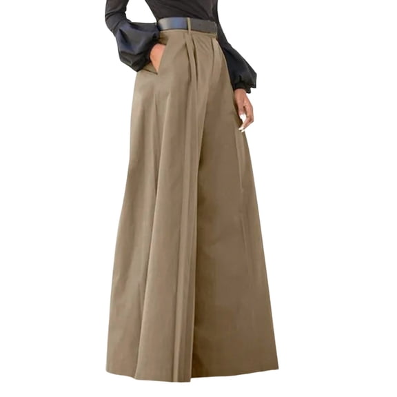 VNKIDY Women's Casual Pants Solid Color Wide Leg Maxi Pants High Waisted Pleated Detail Structured Fabric Elegant Stylish Bottoms For Formal Casual Daily Dressy Occasions Trendy Trousers