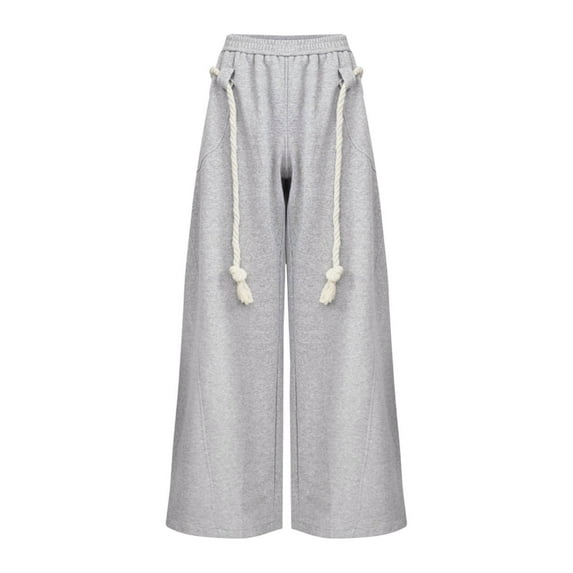 VNKIDY Women's Casual Pants Solid Color Wide Leg Sweatpants High Waisted Casual Trousers With Thick Rope Drawstrings For Comfortable Streetwear Style Trendy Pants