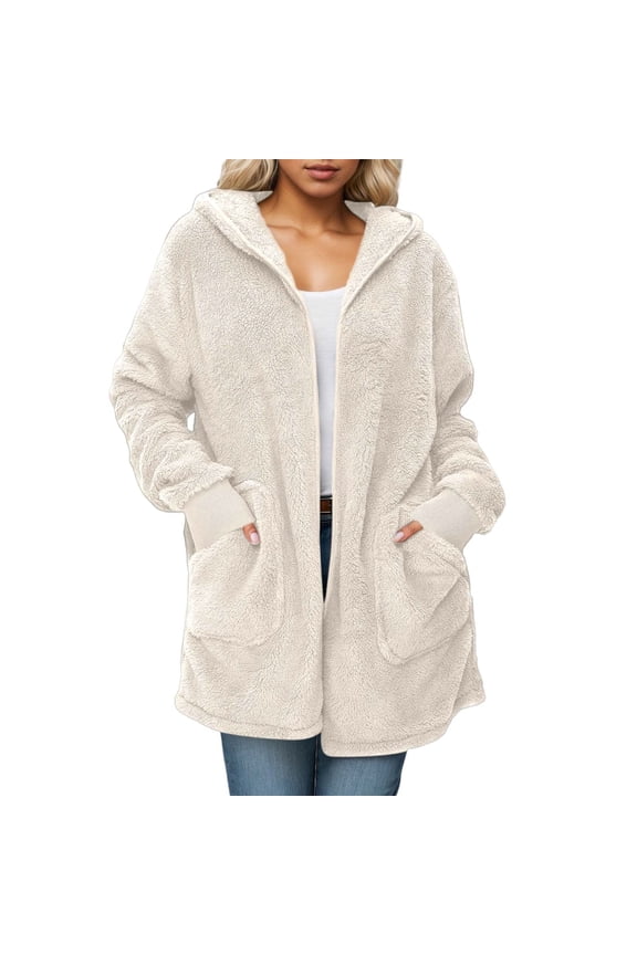 Women's Coat Autumn Winter Solid Color Oversized Plush Hooded Coat Long Sleeve Zipper Thermal Timeless Style Jacket For Casual Daily Streetwear Activities Holiday Outerwear