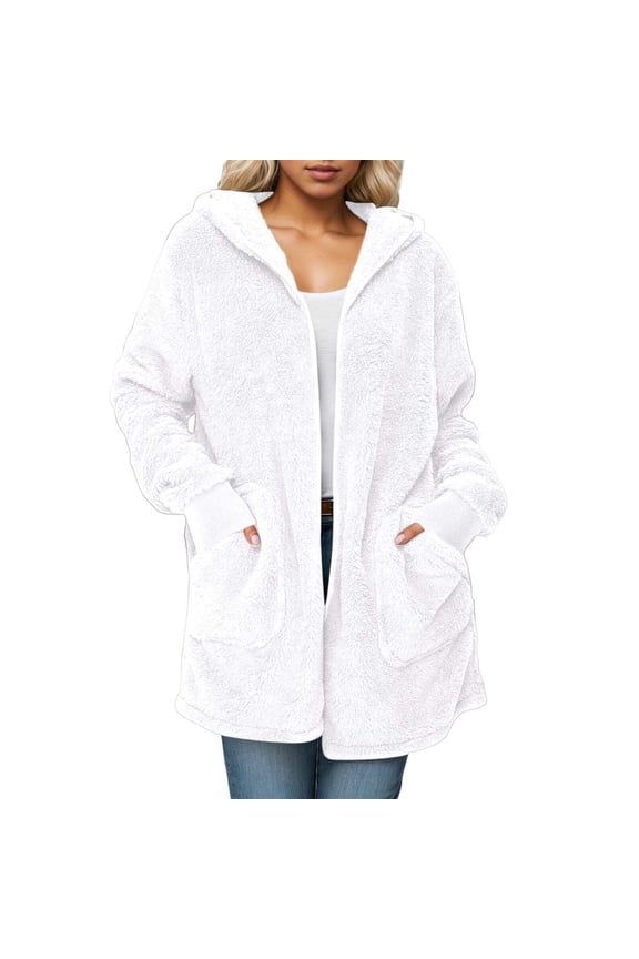 Women's Coat Autumn Winter Solid Color Oversized Plush Hooded Coat Long Sleeve Zipper Thermal Timeless Style Jacket For Casual Daily Streetwear Activities Casual Outerwear