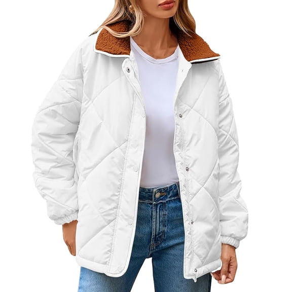 VNKIDY Women's Coat Autumn Winter Solid Color Quilted Jacket With Contrast Plush Collar Long Sleeve Zipper Warm Casual Style Coat For Casual Daily Streetwear Activities Leisure Outerwear