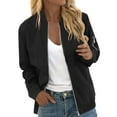 thumbnail image 1 of VNKIDY Women's Coat Autumn Winter Solid Color Satin Bomber Jacket Long Sleeve Zipper Relaxed Fit Sleek Casual Style Coat For Casual Daily Streetwear Trendy Outerwear, 1 of 5