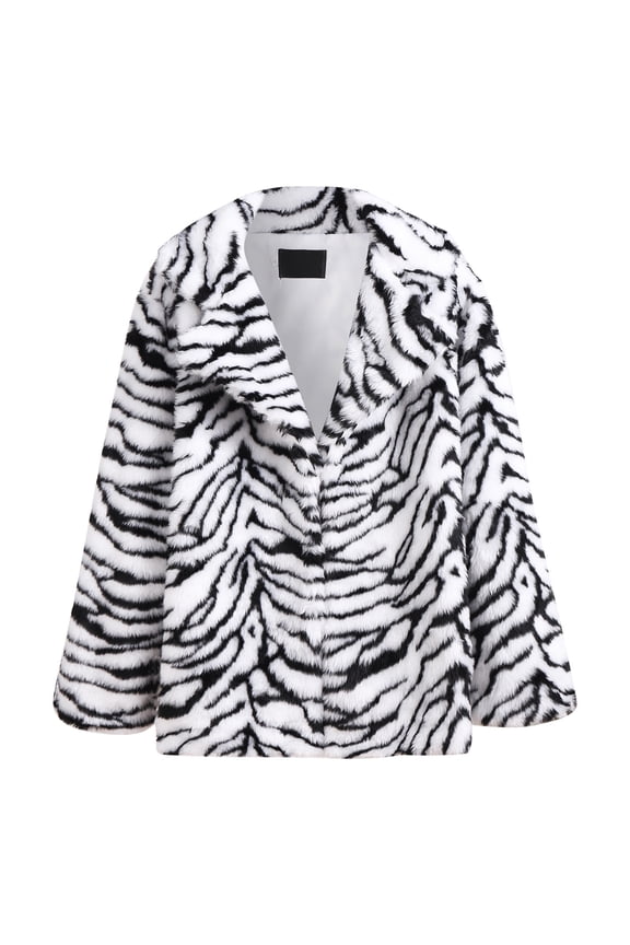 Women's Coat Autumn Winter Tiger Print Fuzzy Blazer Long Sleeve Collared Zipper Coat For Casual Daily Streetwear Activities Classic Outerwear