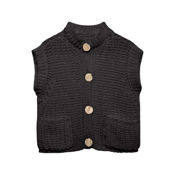 VNKIDY Women's Knit Sweater Vest Sleeveless Crewneck Solid Color Coat Relaxed Fit Warm Cardigan For Cold Weather Daily Wear Soft Knitwear
