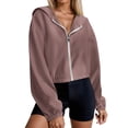 thumbnail image 1 of VNKIDY Women's Long Sleeve Drawstring Full Zip Hooded Jacket Crop Sweatshirt Solid Color Coats Trendy Dailywear, 1 of 5