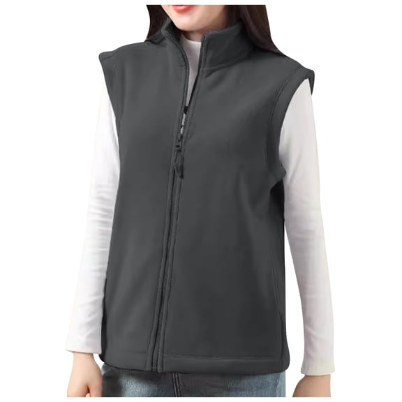 VNKIDY Women's Outerwear Vests Autumn Winter Double Grain Velvet Solid Color Vest Stand Collar Zipper Sleeveless Warm Inner Gilet For Cold Weather Soft Outerwear