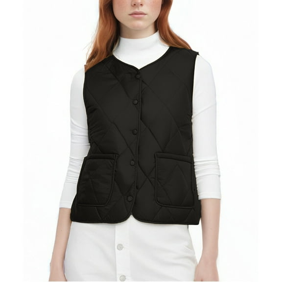 VNKIDY Women's Outerwear Vests Winter Plush Interior Thermal Lightweight Slim Fit Vest Solid Color Button Down Sleeveless Waistcoat With Pockets For Cold Weather Soft Outerwear