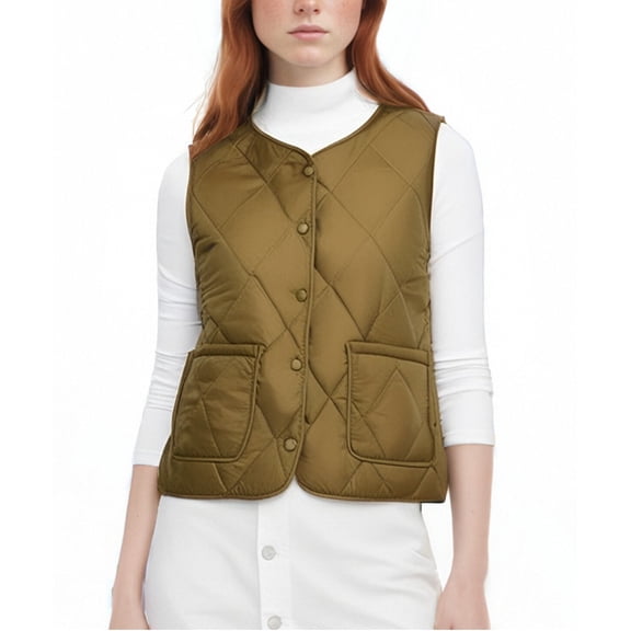 VNKIDY Women's Outerwear Vests Winter Plush Interior Thermal Lightweight Slim Fit Vest Solid Color Button Down Sleeveless Waistcoat With Pockets For Cold Weather Trendy Outerwear