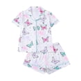 thumbnail image 1 of VNKIDY Women's Pajamas Butterfly Print 2 Piece Pajama Set Short Sleeve Button Front Lapel Top Elastic Waisted Shorts Loungewear Set For Home Relaxation Soft Pjs, 1 of 7