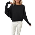 thumbnail image 1 of VNKIDY Women's Pullover Sweater Fall Winter Solid Color Thermal Ribbed Knit Batwing Long Sleeve Sweater Crewneck Loose Fit Jumper For Casual Daily Wear Fashionable Knitwear, 1 of 4