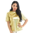 thumbnail image 1 of VNKIDY Women's Shiny Glossy Solid Color T Shirt Short Sleeve Crewneck Regular Fit Tee Shirts For Casual Outdoor Daily Classic Tops, 1 of 7
