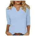 thumbnail image 1 of VNKIDY Women's Solid Color Henley V Neck T Shirts Three Quarter Sleeve Loose Fit Tees Top For Casual Daily Wear Soft Tops, 1 of 4