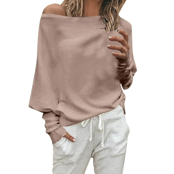VNKIDY Women's Solid Color One Shoulder T Shirts Casual Long Sleeve Loose Fit Soft Tees For Daily Outdoor Wear Versatile Tops