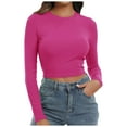 thumbnail image 1 of VNKIDY Women's Solid Color Slim Fit Cropped T Shirts Long Sleeve Crewneck Stretchy Pullover For Casual Daily Wear Fashionable Tops, 1 of 9