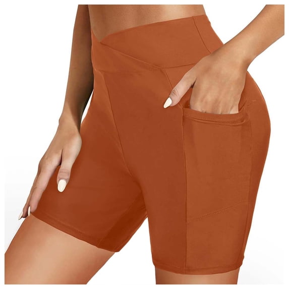 VNKIDY Women's Solid Color Slim Fit Swim Shorts High Waist Stretchy Sports SwImsuit With Pockets For Summer Beach Water Activities Stylish Swimwear