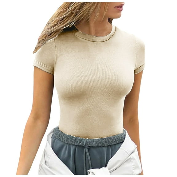 VNKIDY Women's Solid Color Slim Fit T Shirt Short Sleeve Crewneck Stretchy Soft Tees For Casual Daily Outdoor Wear Cozy Tops