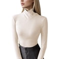 thumbnail image 1 of VNKIDY Women's Solid Color Turtleneck Long Sleeve T Shirts Ribbed Cross Wrap Neck Slim Fit Pullover For Office Casual Daily Wear Soft Tops, 1 of 4