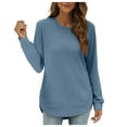 thumbnail image 1 of VNKIDY Women's Sweatshirt Autumn Solid Color Curved Hem Crewneck Sweatshirt Long Sleeve Loose Fit Pullover With Side Pockets For Daily Wear Casual Tops, 1 of 5