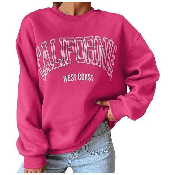 VNKIDY Women's Sweatshirt Fall Spring Letter Prints Casual Loose Fit Pullover Long Sleeve Crewneck Sweatshirts For Daily Wear Classic Tops