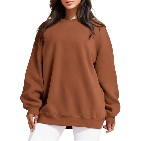 VNKIDY Women's Sweatshirt Fall Windproof Oversized Solid Color Pullover Long Sleeve Crewneck Lightweight Sweatshirts Winter Clothes Soft Tops