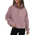 thumbnail image 1 of VNKIDY Women's Sweatshirt Fall Winter Solid Color Loose Fit Sweatshirts Long Sleeve Half Zip Cropped Pullover With Pockets For Cold Weather Fashionable Tops, 1 of 4