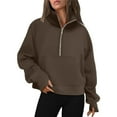 thumbnail image 1 of VNKIDY Women's Sweatshirt Fall Winter Solid Color Loose Fit Sweatshirts Long Sleeve Half Zip Cropped Pullover With Pockets For Cold Weather Trendy Tops, 1 of 4
