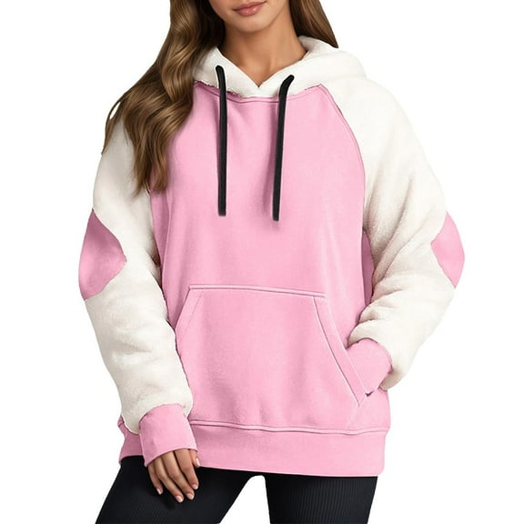 VNKIDY Women's Sweatshirt Fashion Color Block Oversized Thicken Windproof Hoodie Long Sleeve Loose Fit Pullover With Pockets For Autumn Winter Outdoor Wear Leisure Tops
