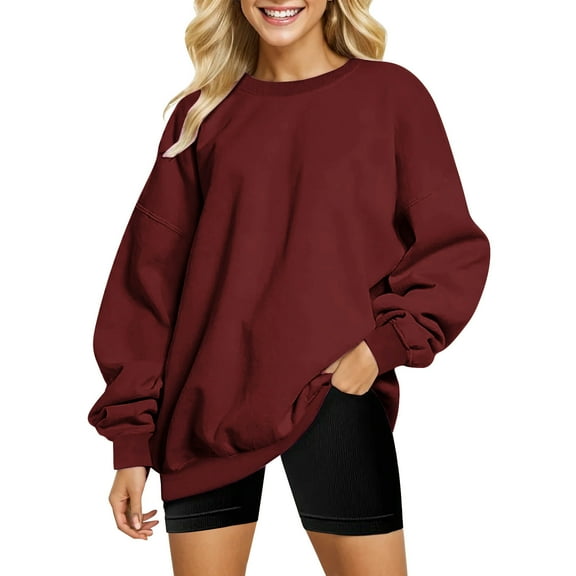VNKIDY Women's Sweatshirt Oversized Warm Crewneck Pullover Fall Solid Color Lightweight Long Sleeve Loose Fit Sweatshirts Winter Clothes Fashionable Tops