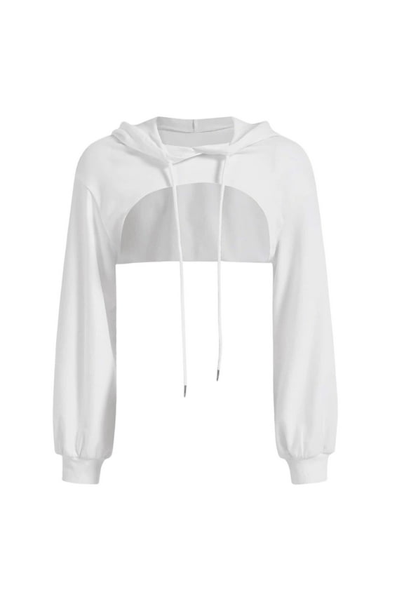 Women's Sweatshirt Solid Color Cropped Hooded Sweatshirt Street Style Long Sleeve Loose Fit Pullover With Hollow Out Design For Daily Wear Classic Tops