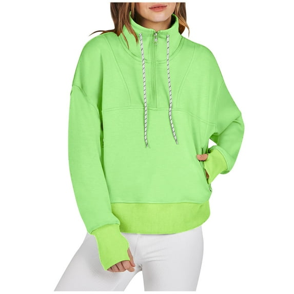 VNKIDY Women's Sweatshirt Solid Color Half Zip Pullover With Stand Collar Drawstrings Loose Fit Long Sleeve Casual Sweatshirt For Daily Wear Stylish Tops