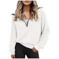 thumbnail image 1 of VNKIDY Women's Sweatshirt Solid Color Half Zip Sweatshirt Long Sleeve Loose Fit Pullover With Collared Design For Casual Daily Wear Fashionable Tops, 1 of 4